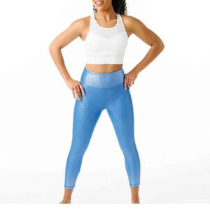 Zyia Leggings Blue Mermaid Iridescent Pocket Light n Tight Hi Rise Capri 14-16